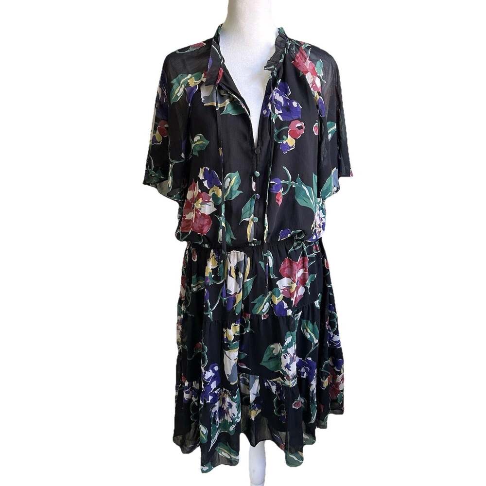 Lauren Ralph Lauren Floral Georgette Dress 12 NWT Tiered Ruffle Black Multi NEW